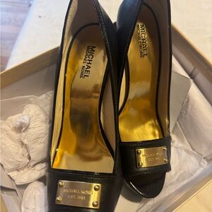 Michael Kors Black and Gold Peep Toe Heels